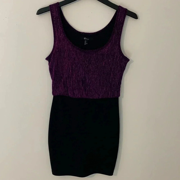 Xaxi Bodycon Scoop Neck Mini Dress Purple Sparkly Glittery Black Size Small Y2K - Picture 1 of 9